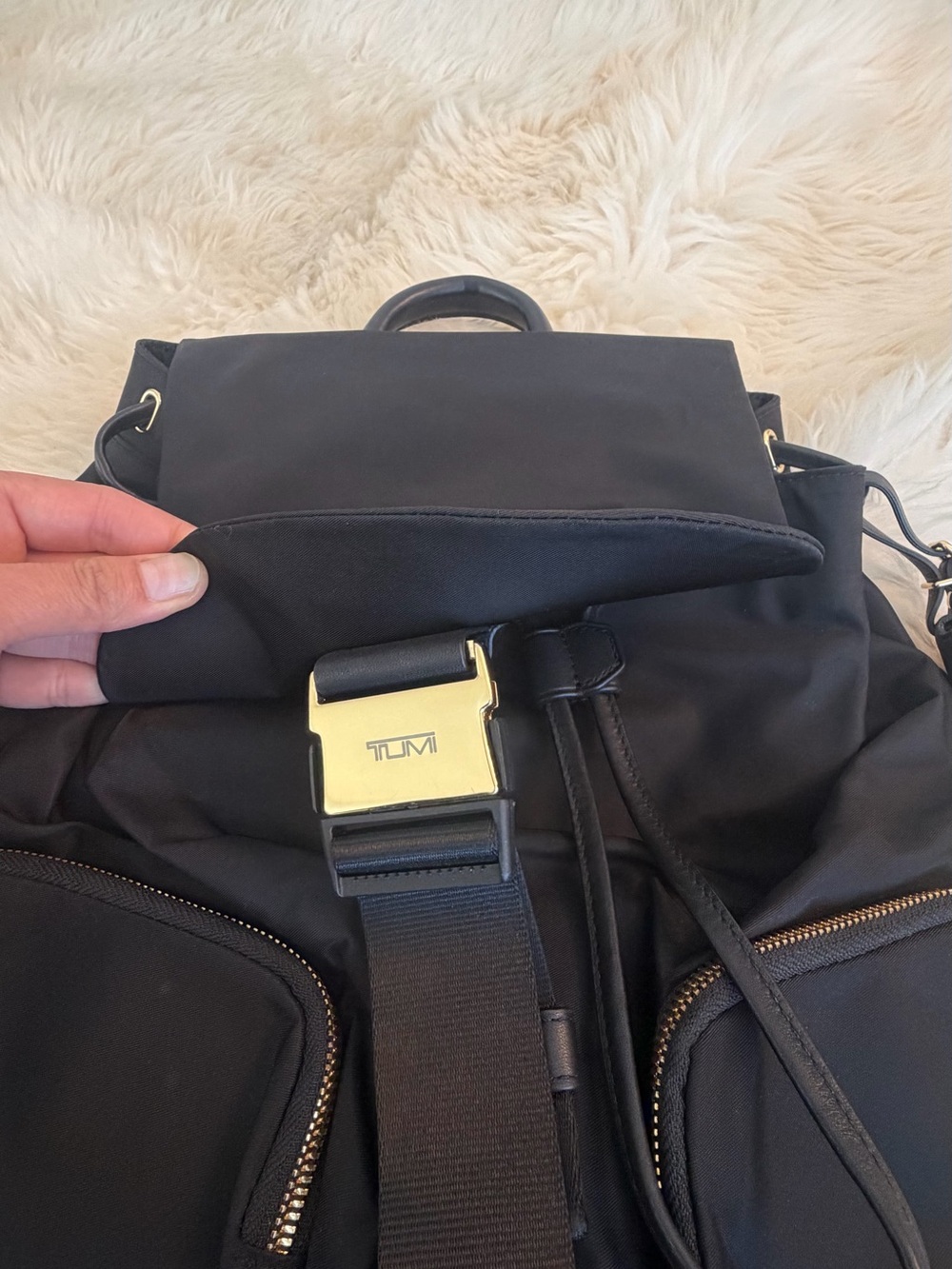 Tumi Black Nylon Backpack with Gold Hardware - Picture 10 of 10